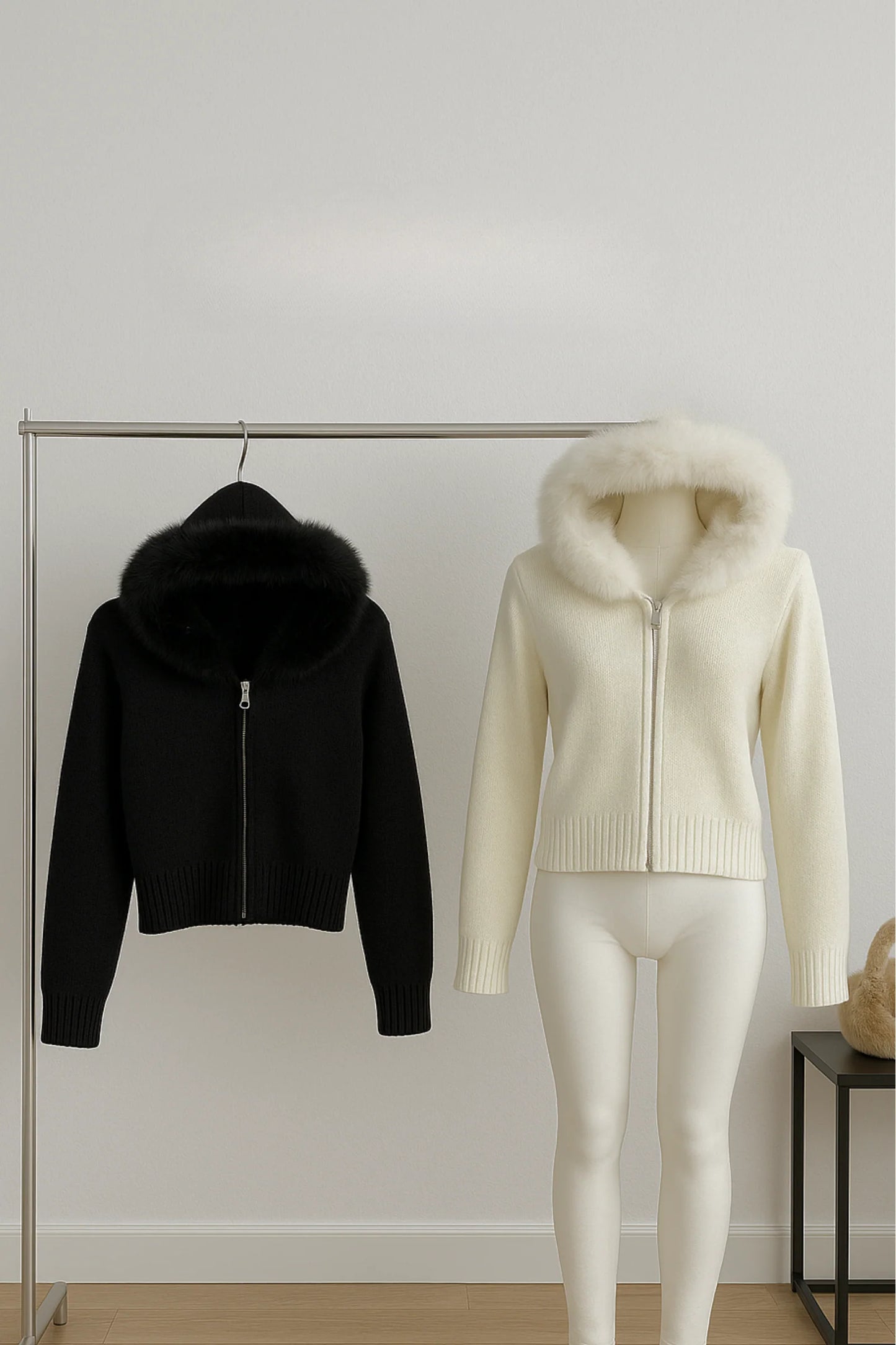 MOREVIA – STRICKJACKE MIT KUNSTFELLKRAGEN